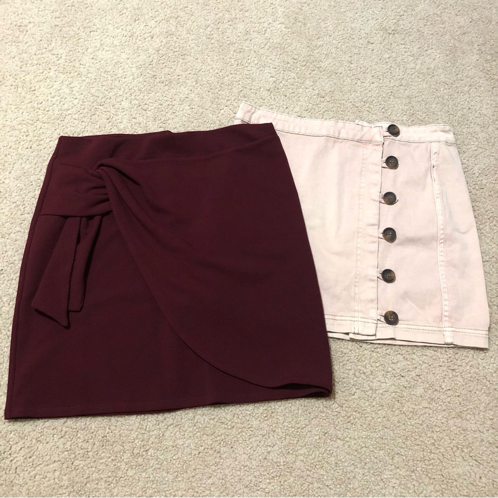 Soprano Burgundy and Blush Mini Skirt Duo • L